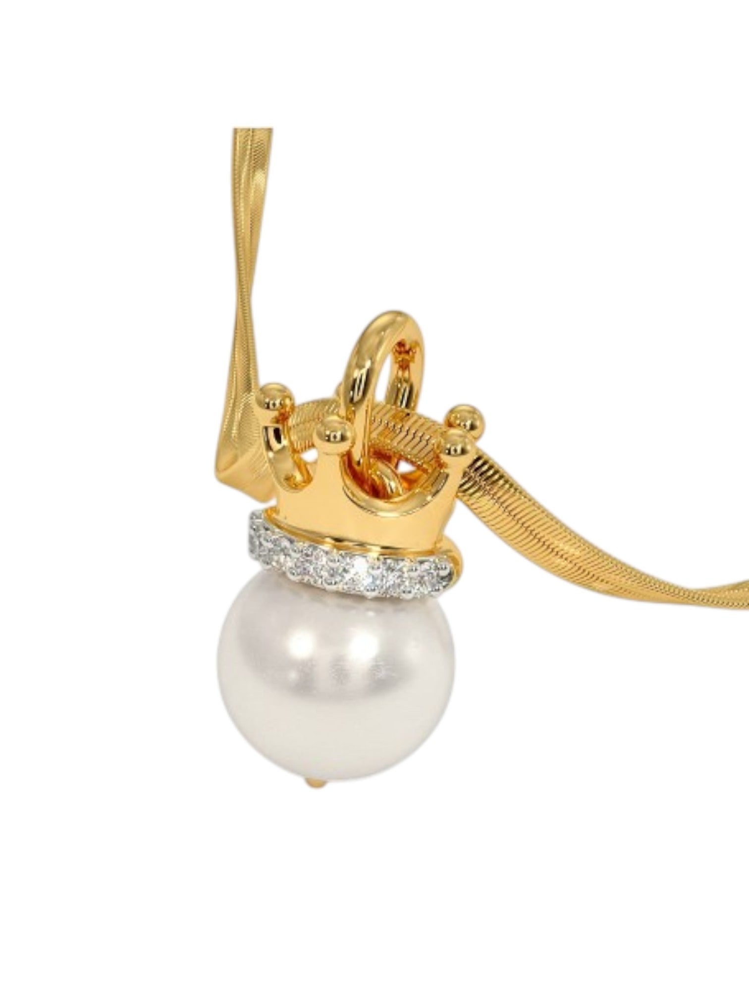 925 Sterling Silver Minimalist Pearl Design CZ Stones Gold Plated Pendant With Chain For Women By Kesardeep